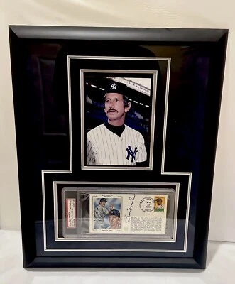 Billy Martin Framed 16x20 Matted Picture Cut Signature Jackie Robinson Stamp PSA - Image 1 of 4