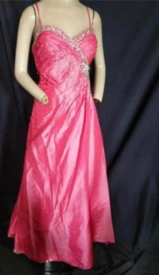LO ÚLTIMO ROSA SIN TIRANTES ESTRÁS TONY BOWLS CONCURSO CON CORDONES, VESTIDO DE GRADUACIÓN BUSTO 36" Foto 1 de 4