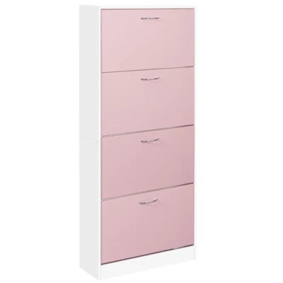 Scarpiera 4 Ante Ripiani Doppia Profondità con Maniglia Rosa e Bianco 63x24x150c - Immagine 1 di 4