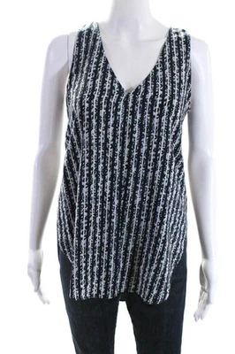 10 Crosby Derek Lam Womens Stripe V Neck Tank Top Blouse Navy Size 2 - Image 1 of 4