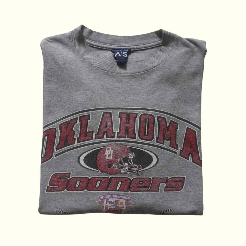 NCAA VTG 90s RETRO OU SOONERS ORANGE BOWL NATIONAL CHAMPIONSHIP GRAY T SHIRT SZL - Image 1 of 4