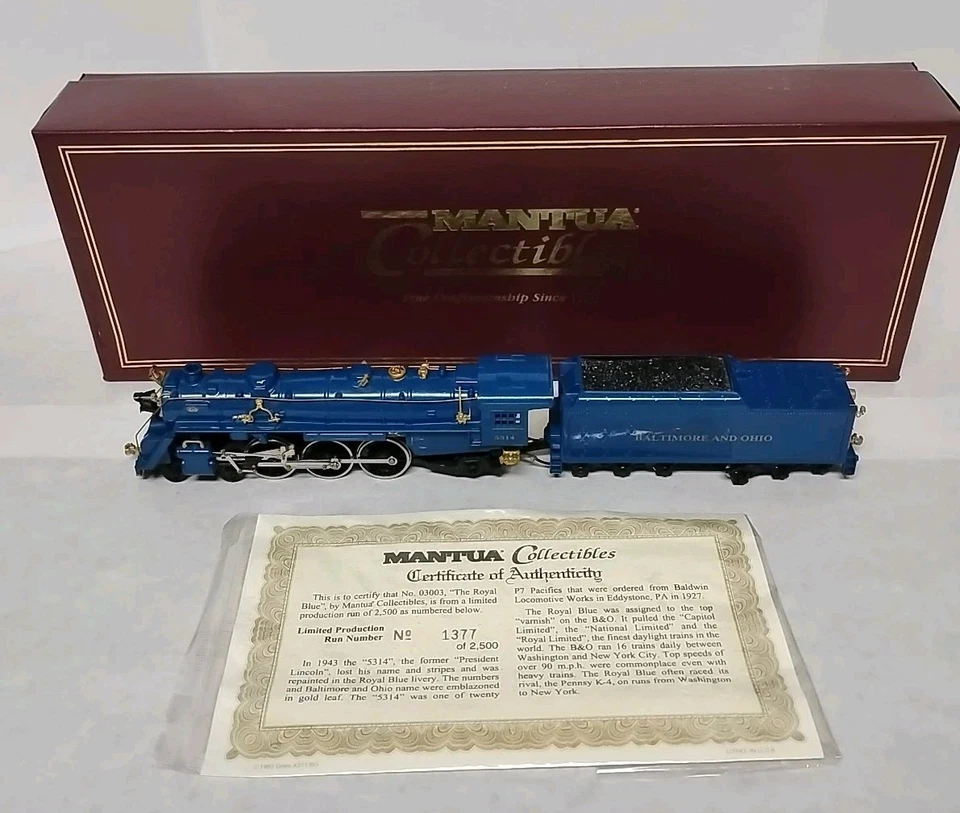 Mantua Collectibles HO Royal Blue 4-6-2 Baltimore & Ohio  No. 1377-2500 COA - Image 1 of 4
