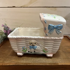 Vintage Keramik Kinderwagen Spieluhr Übertopf von Rubens Japan - Bild 1 von 10