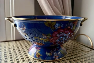 Mackenzie-Childs Flower Market Blue Lapis Large Enamel Colander W/Handles 9 1/2” - Picture 1 of 5