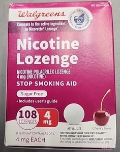 WALGREENS NICOTINE LOZENGE CHERRY-4MG -108 PC BIG BOX 4 MG Ex 8/2025-SUGAR FREE - Picture 1 of 4
