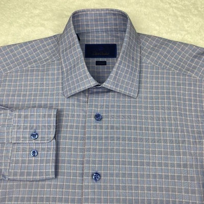 Camisa de vestir para hombre David Donahue 16-32/33 azul/rosa a cuadros ajuste manga larga Foto 1 de 4