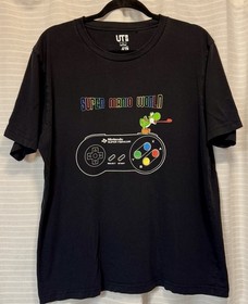 Uniqlo T-Shirt Adult Size L Black Super Mario World Nintendo Famicom Yoshi Logo
