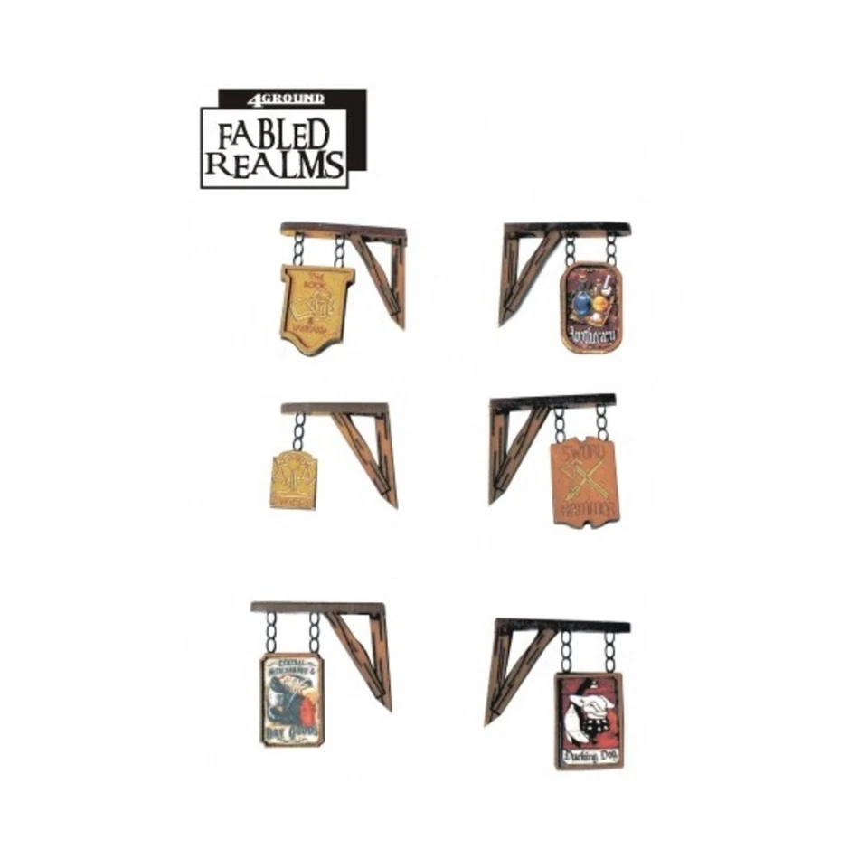 4Ground 28mm Fabled Realms Pub & Shop Signs (Pre-Painted) Pack New - Image 1 of 1