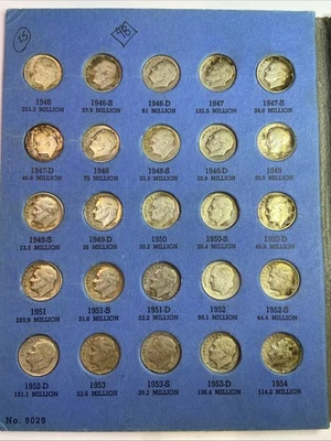 1946-1964 PDS Complete Roosevelt Silver Dime Set Album + 2 63 Coins /50 Total - Image 1 of 3