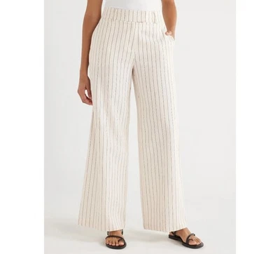Pantalones para mujer Scoop mezcla de lino a medida pierna ancha talla 12 rayas  Foto 1 de 4