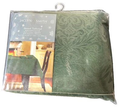 Jaclyn Smith Dark Green Damask ~ Midnight Clear ~ Tablecloth ~ 60x102 Oblong NOS - Image 1 of 4