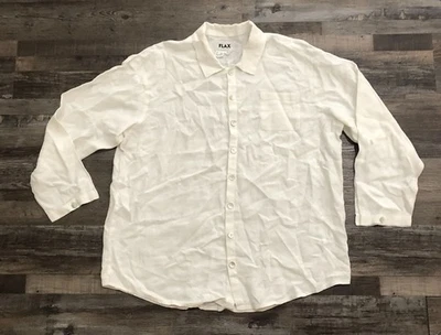 FLAX Linen Long Sleeve Button Up Shirt Mens Medium White - Image 1 of 4