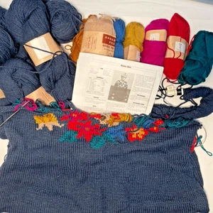 VINTAGE-Annabel Fox Knitting Kit-Flower Shirt-PATTERN STARTED-See Photos - Picture 1 of 6