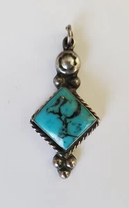 Vintage Sterling Silver Square Turquoise Pendant Mexico - Imagen 1 de 5