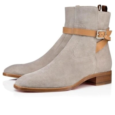 Hecho a mano Hombres Gris Gamuza Jodhpur Botas para Hombre, Hombre Cuero Formal Botines Foto 1 de 4