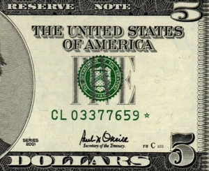 2001 $5 Five Dollar GEM UNCIRCULATED SAN FRANCISCO DISTRICT STAR NOTE $5 - Picture 1 of 4