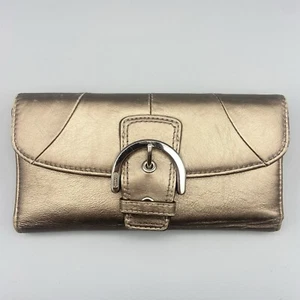 LARGE BUCKLE COACH SIGNATURE TRIFOLD WALLET ORGANIZER LIGHT PINK LEATHER LINING - Picture 1 of 15