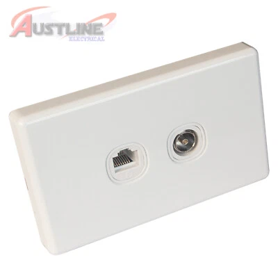 2Gang Wall Plate Cat6 RJ45 Network F/F & Pal TV Antenna Aerial C-Clip Aw2C6ffTv - image 1 of 4