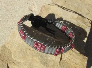 TRADE BEADS AND VINTAGE GLASS BRACELET GRAY GLASS AND DARK RED TRADE BEADS - Picture 1 of 5