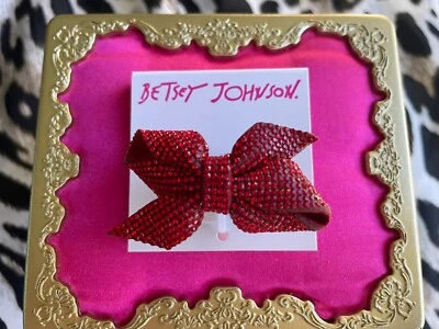 Betsey Johnson Red Crystal Pave Bow Ribbon Xmas Holiday Pewter Stretch Ring $48 - Image 1 of 4