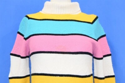SUÉTER DE CUELLO ALTO VINTAGE AÑOS 70 COLLEEN TEJIDO A RAYAS COLORBLOCK MUJER XS  Foto 1 de 4