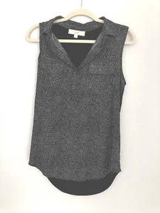 Loft Women's Black & White Sleeveless Top Size Medium with Collar & Pockets - Picture 1 of 7