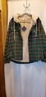 Forever Young Jacket Size XL Green Plaid Hooded Button Front Fur Cozy