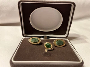 Swank Brand Genuine Jade Cuff Links With Tie Tack Original Box Free Ship - Picture 1 of 3