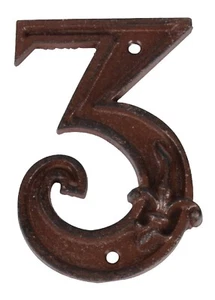 Gusseiserne Hausnummer "3" Robust, Rustikal und Zeitlos. In Braun. - Bild 1 von 3
