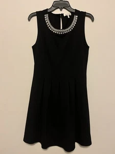 Monteau Kleid Damen Gr. Large schwarz Stretch Strick Plissee Perlen Schmuckausschnitt - Bild 1 von 5