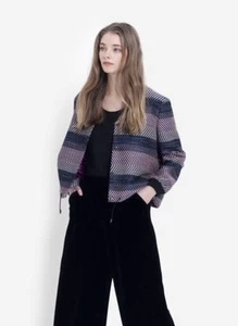 Elk "Aiira" boxy fit short jacket in pink/steel blue size UK14 - Picture 1 of 16