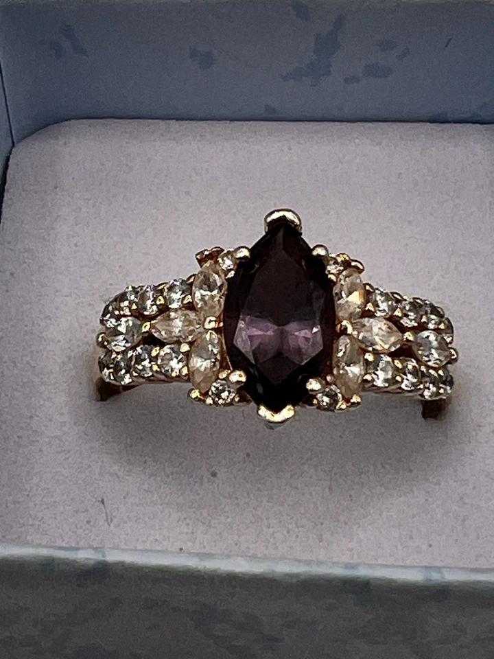 925纯银戒指。 紫水晶、粉红色摩根石和立方氧化锆-尺寸 8 — 第 1/4 张图片