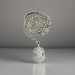 Antique English Sterling Shield Fob on 23” Chain, Late 19th C - Picture 1 of 6