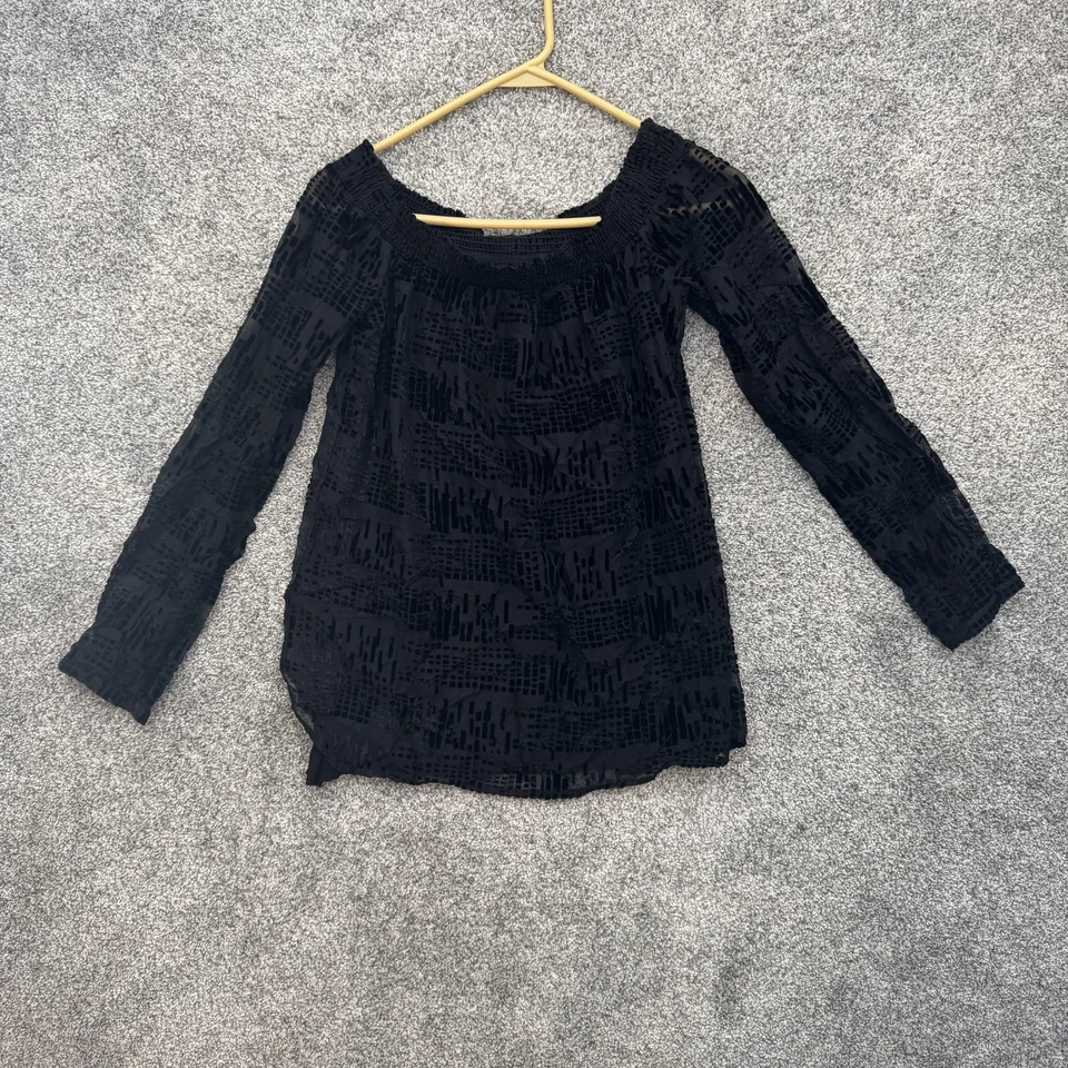 Blusa Bailey 44 Mujer Pequeña Negra Terciopelo Transparente Burnout Hombro Descubierto Top EE. UU. Foto 1 de 4