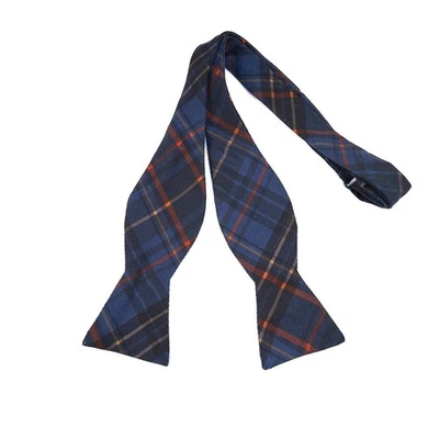 Brooks Brothers Makers Merchants Silk Bow Tie Blue Plaid Self Tie Made USA - Image 1 of 4