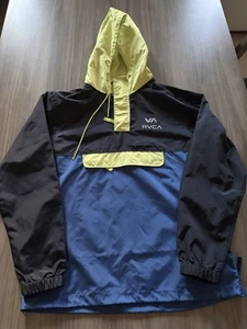 RVCA killer Anorak packable Jacket Mens Size S color block blue yellow green - Picture 1 of 8
