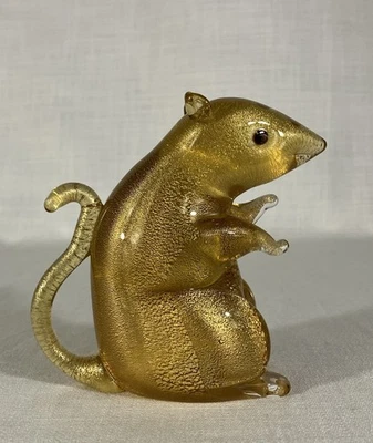 MURANO ART GLASS GOLD 4.75" MOUSE RAT FIGURINE PAPERWEIGHT POLVERI SEGUSO ATTR. - Image 1 of 4