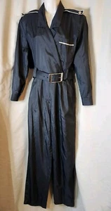 Tuta vintage anni 80 JOAN WALTERS donna taglia 10 nera manica lunga argento accenti e cintura - Foto 1 di 13