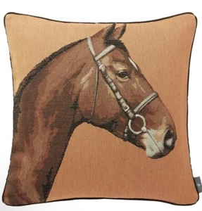 Cuscino arazzo testa di cavallo Bay 19” x 19” Made in France nuovo con etichetta - Foto 1 di 2
