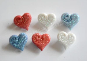 Patriotic Glitter Hearts / Shank Back Craft Embellishments / Americana / USA - Picture 1 of 2