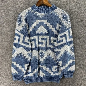 Metrix Sweater Pullover Women 18W Plus Blue Geometric Knit Crew Neck Long Sleeve - Picture 1 of 7