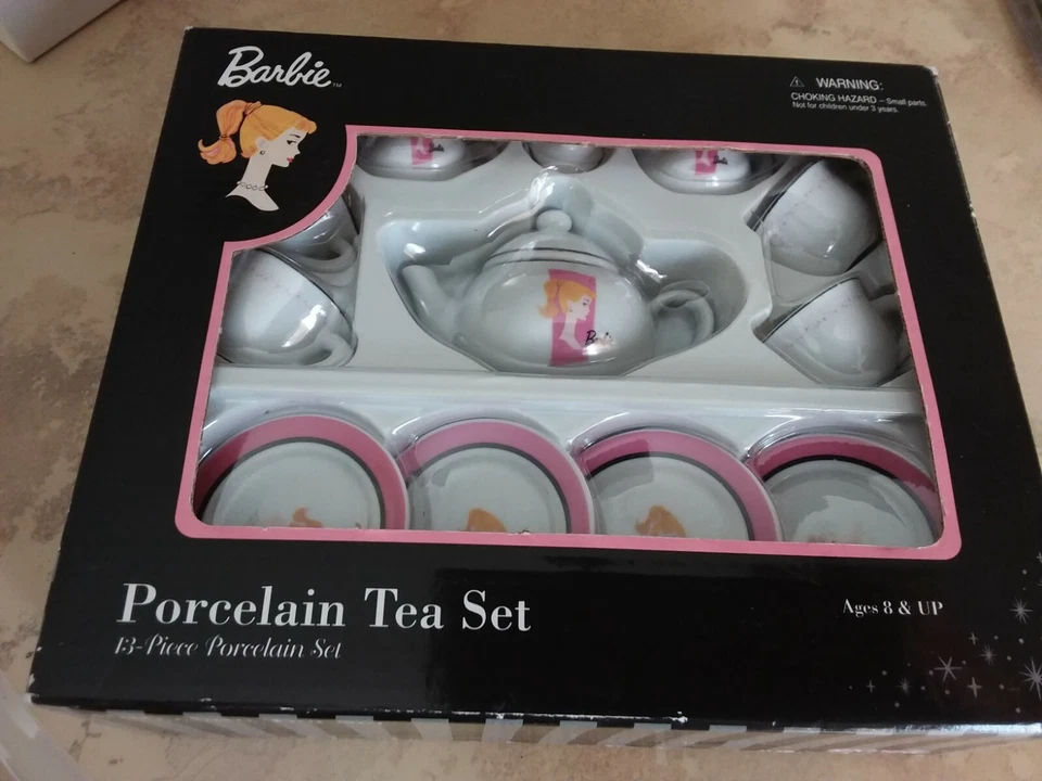 Barbie Vintage Nostalgic Porcelain Tea Set Schylling 13 PC Ponytail Mini Dishes