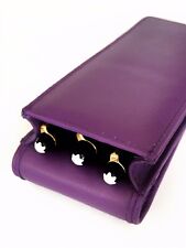 Purple Triple Leather Magnetic Pen Case/Pouch Real Leather Hand Made