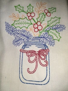 CUSTOM EMBROIDERED KITCHEN TOWELS - CHRISTMAS BOUQUET - Picture 1 of 3