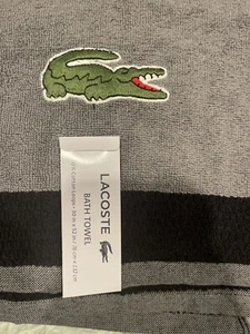 Serviette de bain Lacoste logo croco original 100% coton taille 30 po x 52 en noir gris - Photo 1 sur 3
