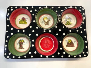 Pier 1 Ceramic 11.5x7.5 Muffin Pan Polka Dot Presents Design NEW - Picture 1 of 6