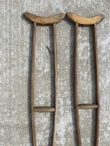Vintage Pair Of Wood Crutches Curved Handles Play Movie Props - Picture 1 of 8
