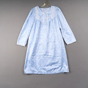 MISS ELAINE Nightgown Womens M Blue Lace Trim Buttons Long Sleeve Poly / Cotton - Picture 1 of 9