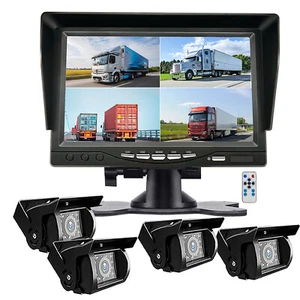HD 7" Quad Monitor 4ch CCD Backup Camera IP69 Night Vision For Truck Reversing - Picture 1 of 20