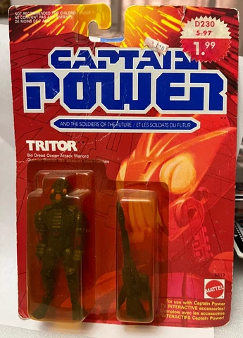 Mattel 1987 Captain Power original vintage Tritor MOSC rare damaged card Cover